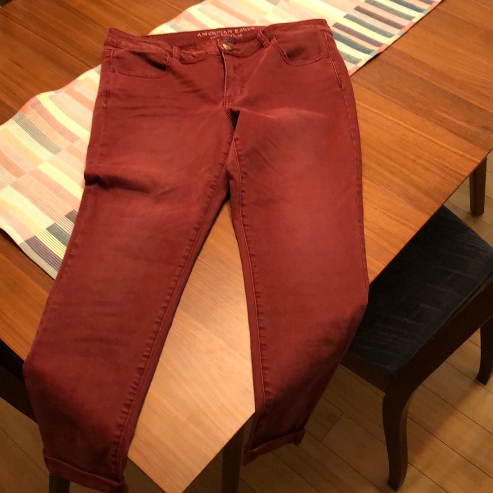 Red crop jeggings